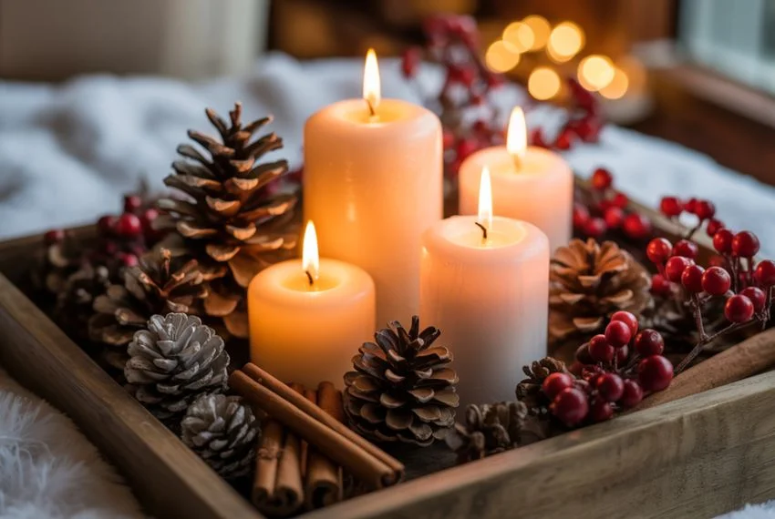 Winter Candle Tray Display