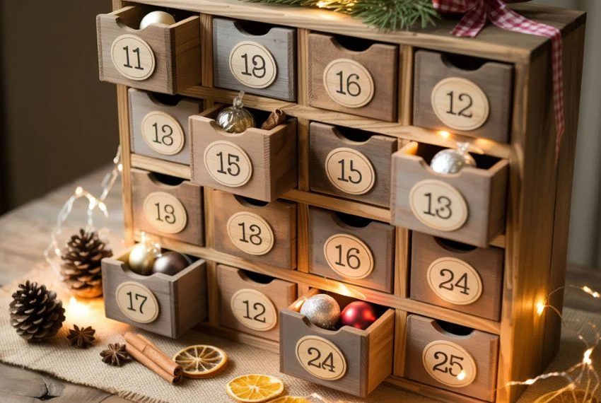 Wooden Box Advent Calendar with Rustic Charm