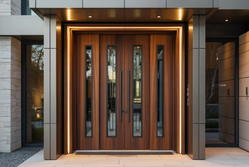 Wooden Doors with Glass Inserts for Elegant Contrast