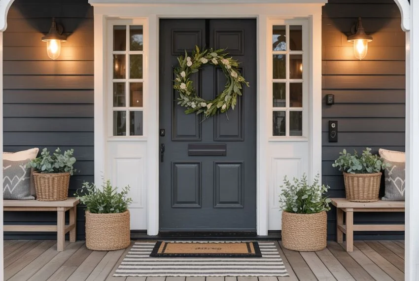 farmhouse front door, natural greenery wreath