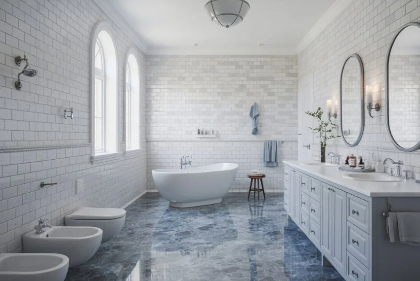 Blue Marble Flooring That Feels Cool and Refined