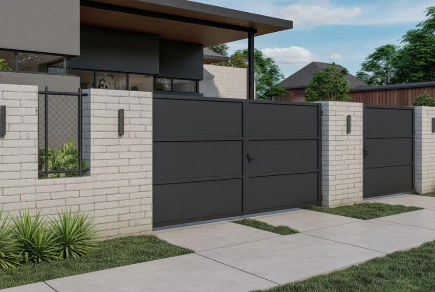 Cinder Block Fence with Metal Accents