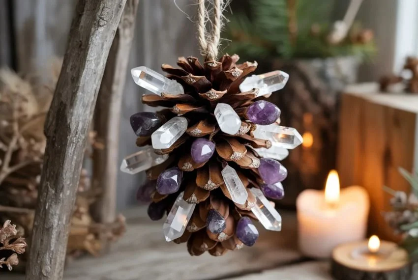 Crystal-Embedded Pine Cone Ornament