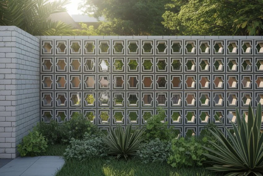 Decorative Cut-Out Cinder Block Fence
