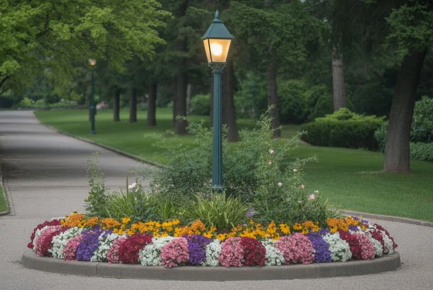 Flower Bed Designs Around Lamp Posts