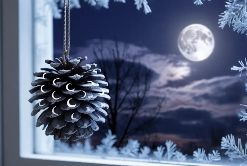 Moon-Phased Painted Pine Cone Ornament