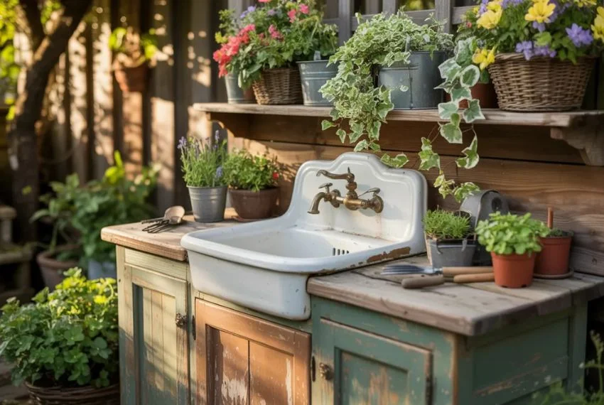 Repurposed Vintage Sink Station