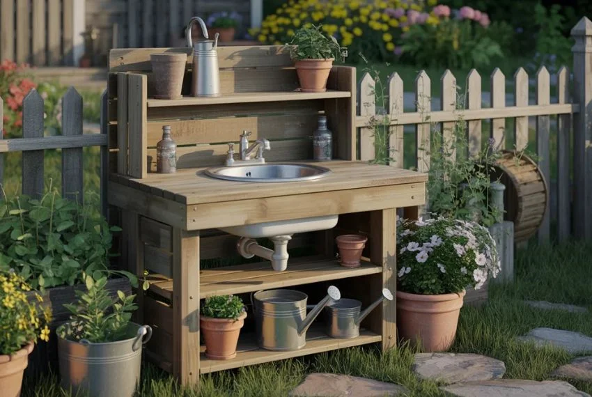 Rustic Wooden Garden Sink