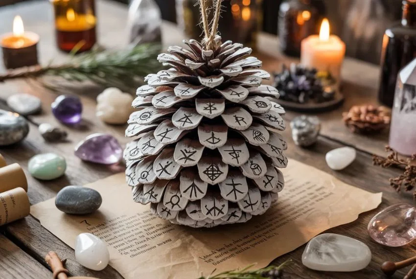 Sigil-Marked Pine Cone Ornament
