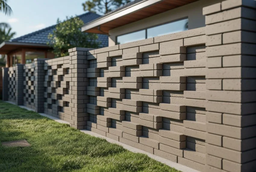 Stacked Pattern Cinder Block Fence