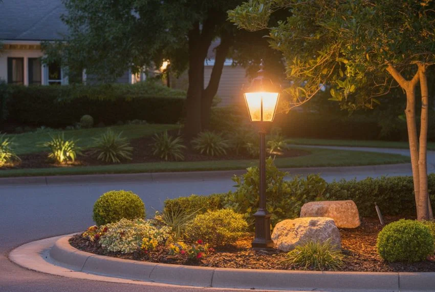 Walkway and Driveway Lamp Post Landscaping