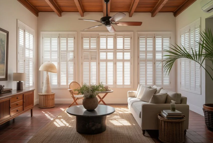 Add Classic Ceiling Fans and Plantation Shutters