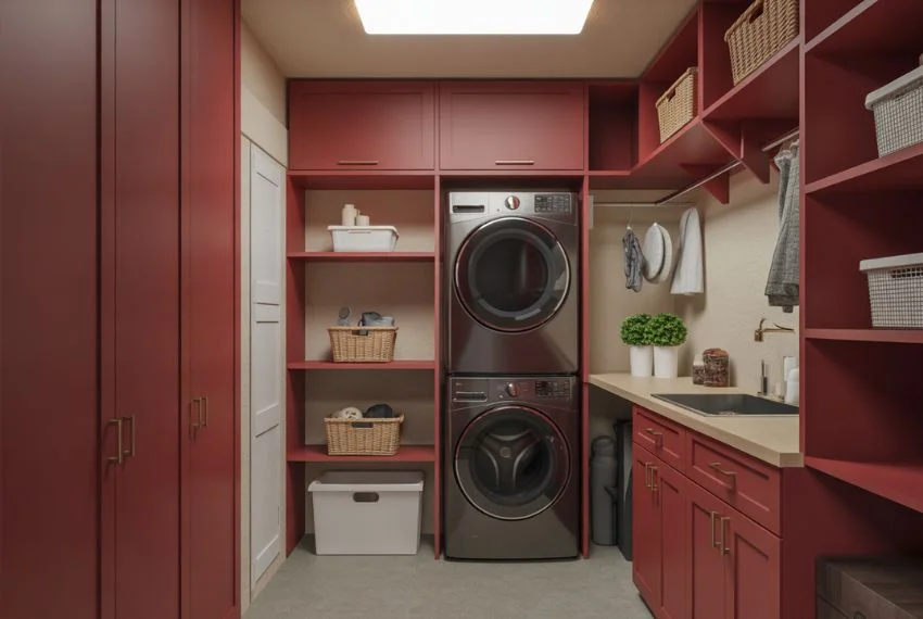 Burgundy in Small Laundry Rooms and Closets