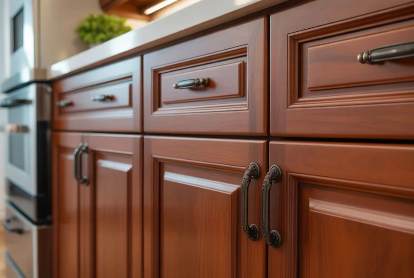 Cherry Wood Cabinets with Contrasting Hardware