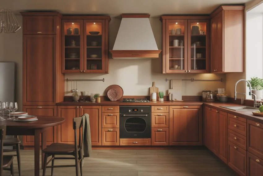 Cherry Wood Cabinets with Glass Inserts