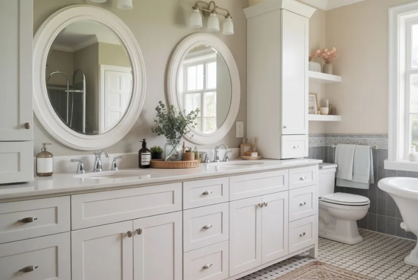 Double Sink White Vanities for Family Bathrooms