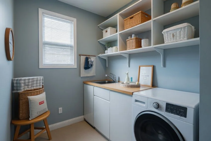 Dusty Blue Walls for Small Laundry Rooms