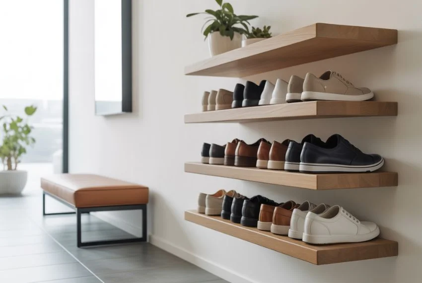 Floating Wooden Shoe Racks