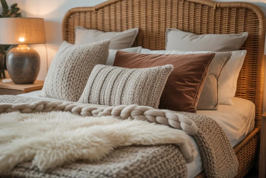 Layering Textures Around Your Wicker Headboard