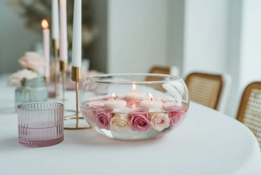 Minimalist Glass Vase with Floating Flowers