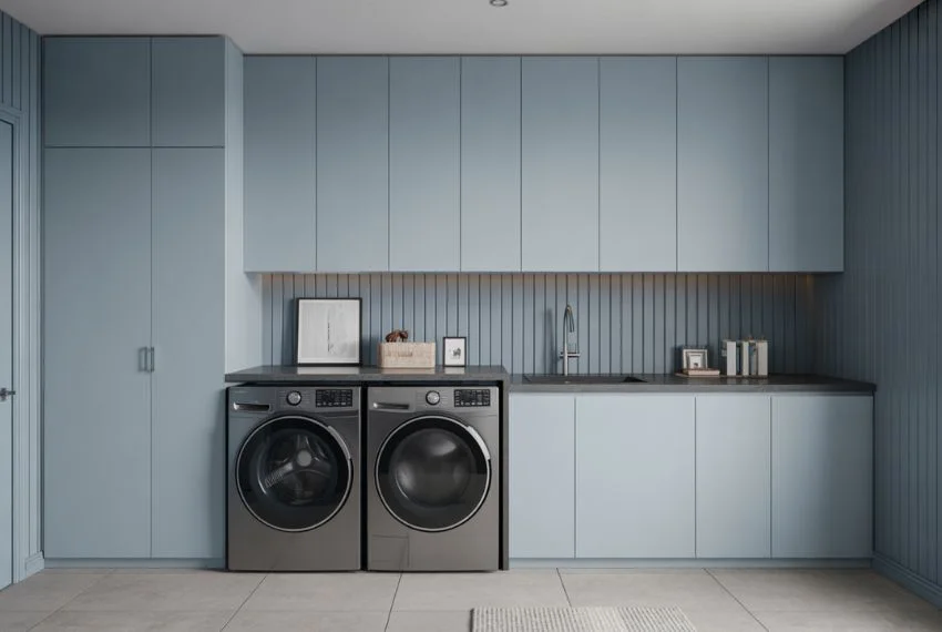 Mixing Dusty Blue With Modern Appliances