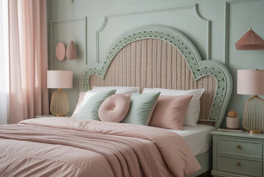 Painted Wicker Headboards for a Pop of Colour