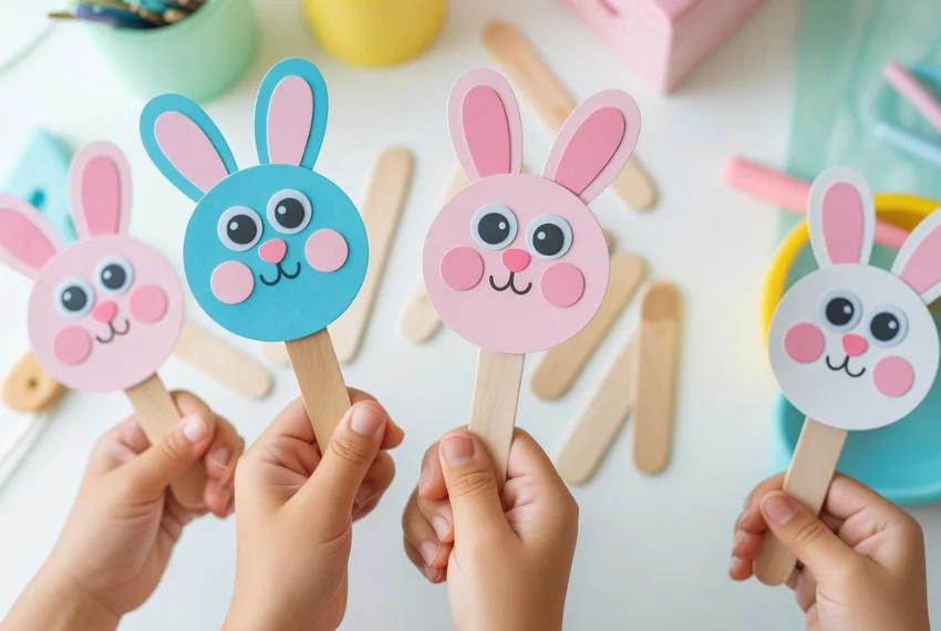 Popsicle Stick Bunny Puppets