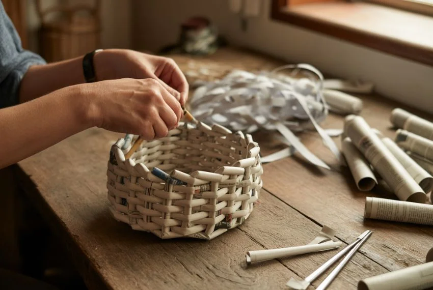 Rolled Newspaper Baskets for Stylish Storage