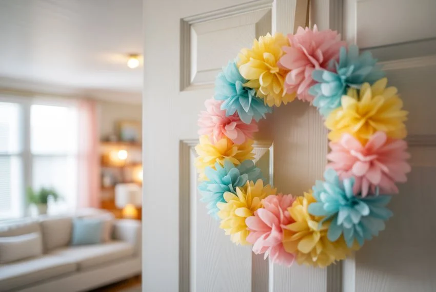 Tissue Paper Easter Wreath