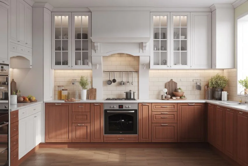 Two-Tone Cherry Wood Cabinets