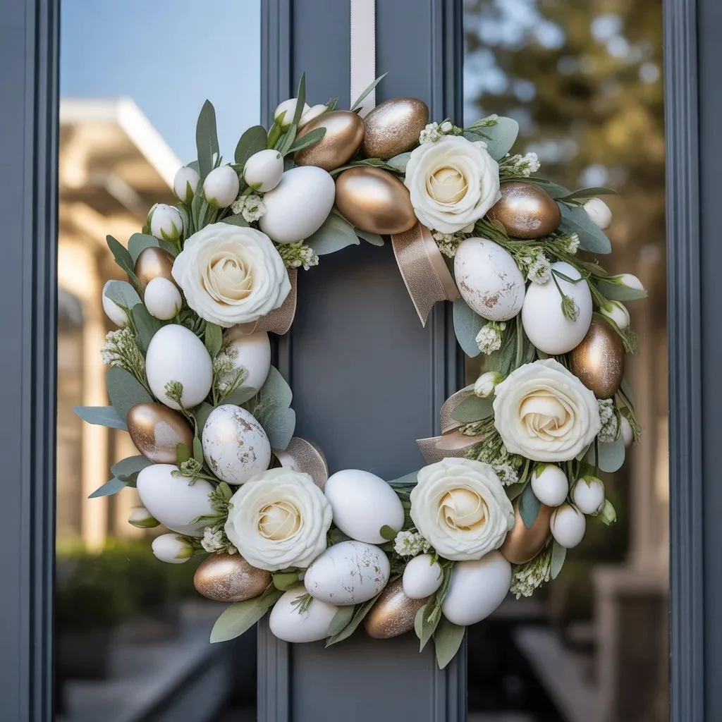 Elegant White and Gold Easter Wreath