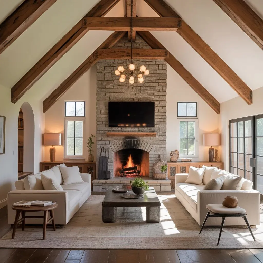 Exposed beams for rustic contrast