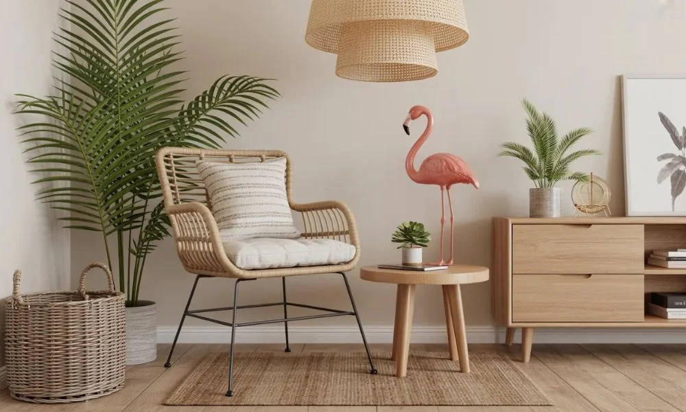Mix Flamingo Decor with Natural Materials