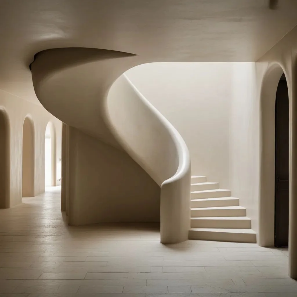 Sculptural White Plaster Staircase