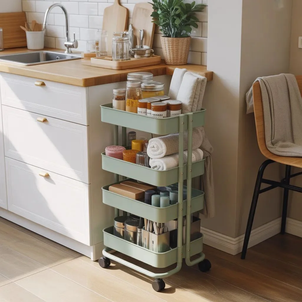 Use rolling storage where clutter moves around