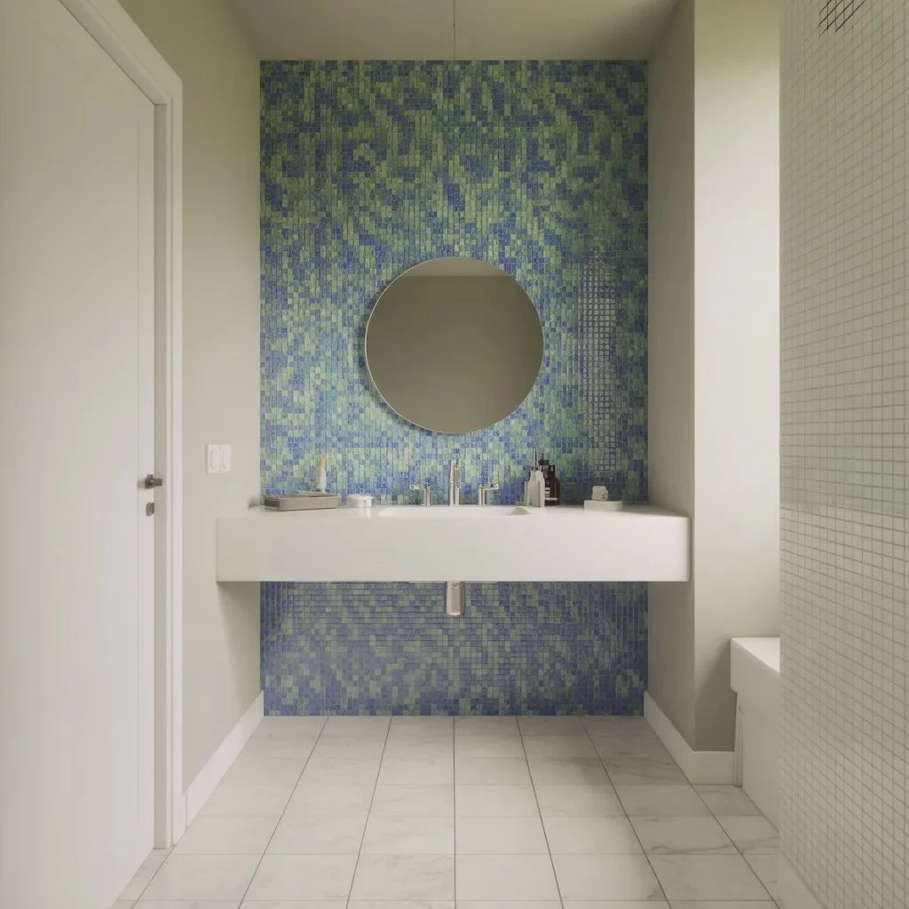 Blue-Green Mosaic Accent Wall Low Commitment, High Impact
