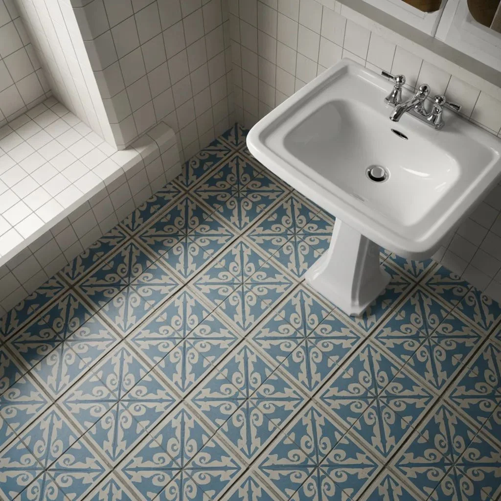 Blue and Green Patterned Floor Tile Let the Floor Do the Work
