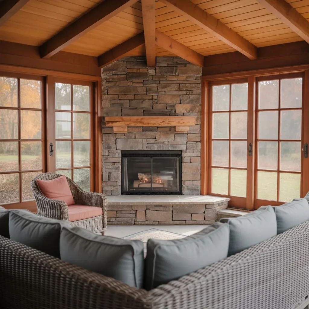 Corner Sunroom Fireplace Ideas