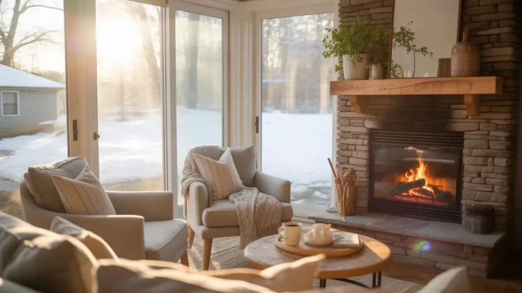 Corner, Wall & Freestanding Sunroom Fireplace Ideas for Every Style