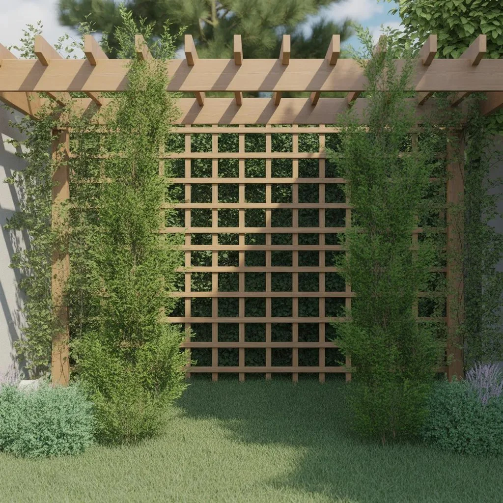 Double-Layered Privacy With Trellis and Tall Shrubs