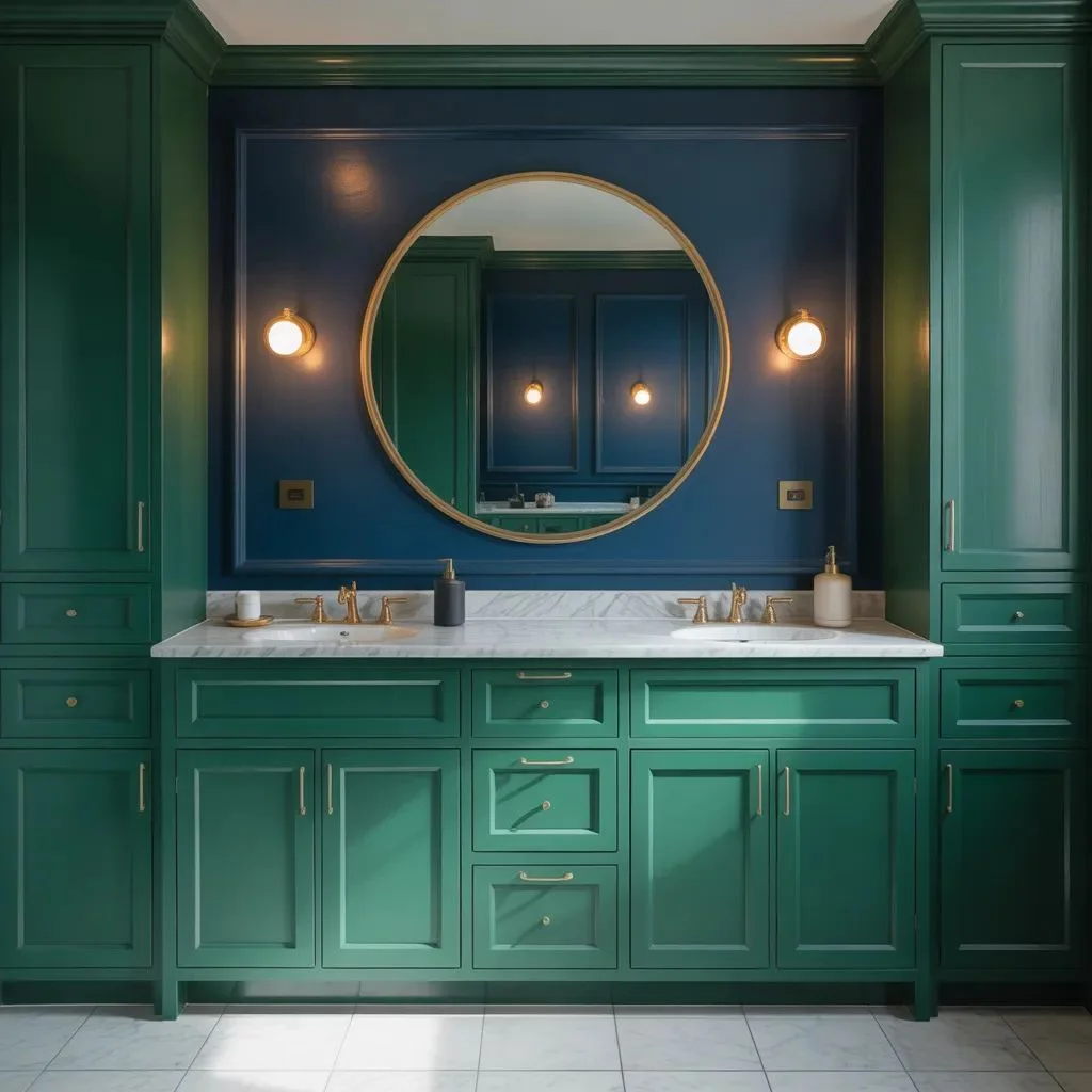Emerald Green Vanity + Navy Blue Accent Wall Bold for the Brave
