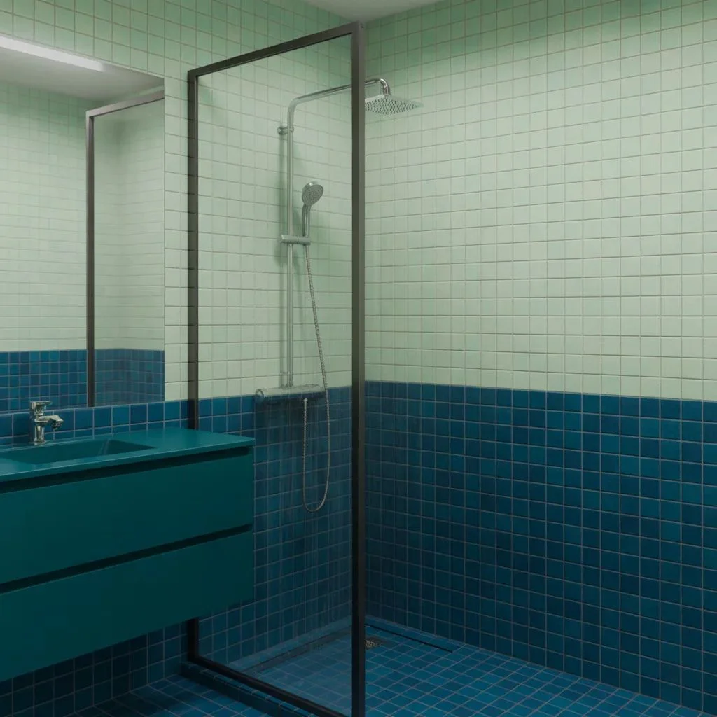 Gradient Shower Tiles From Mint to Navy in One Statement Wall