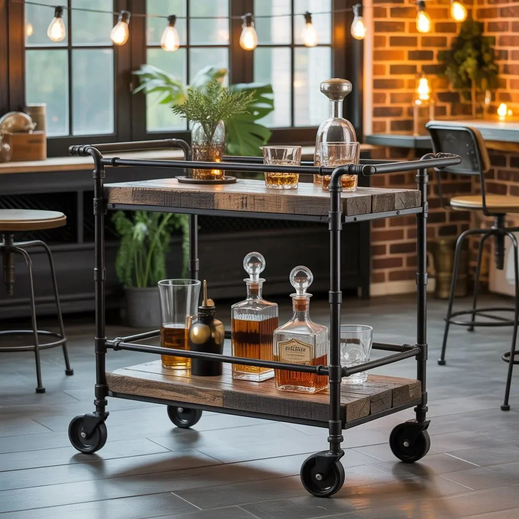 Industrial Bar Cart with Edison Bulbs