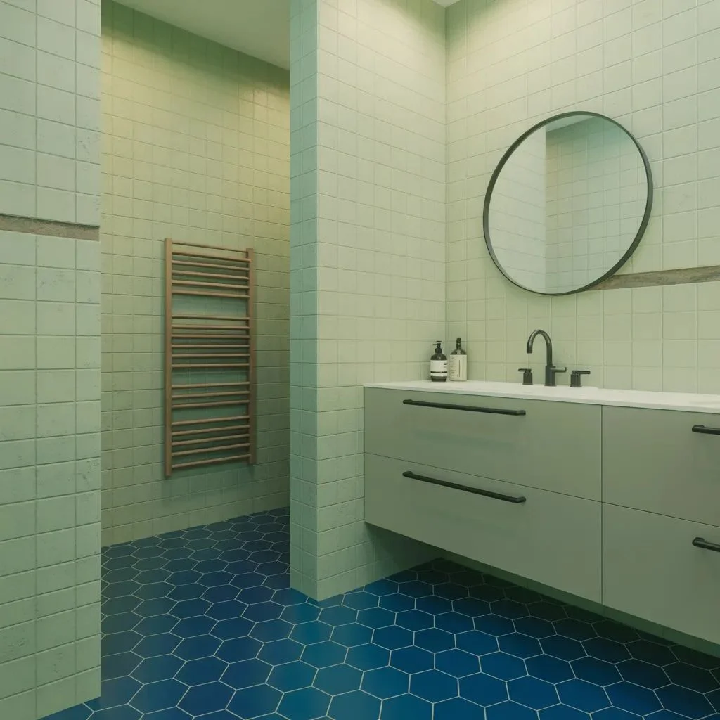 Mint Green + Deep Indigo Tiles Nature-Inspired Minimalism