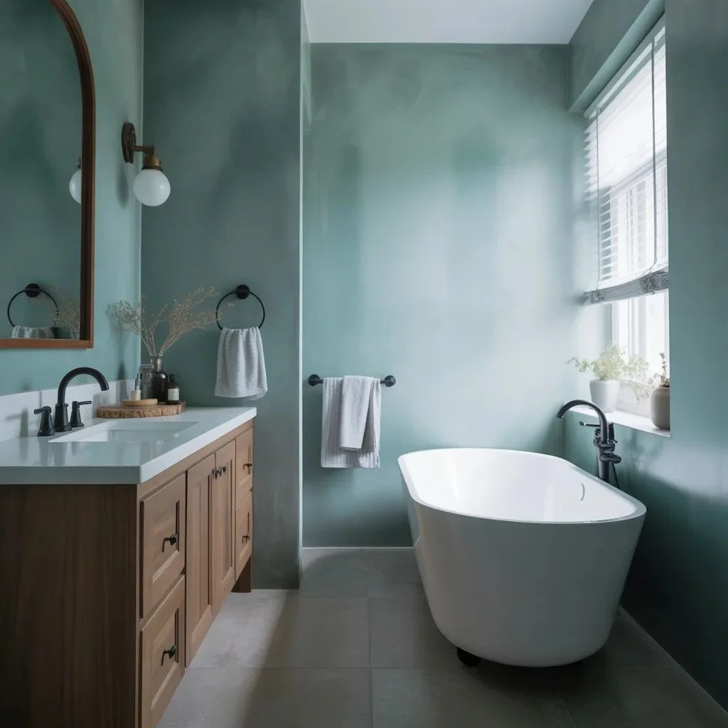 Misty Teal Walls + White Countertops The Calm You've Been Looking For