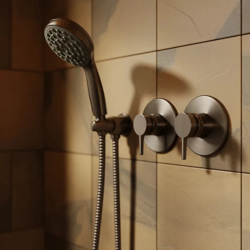 Mixed Metals Shower Faucet Setup
