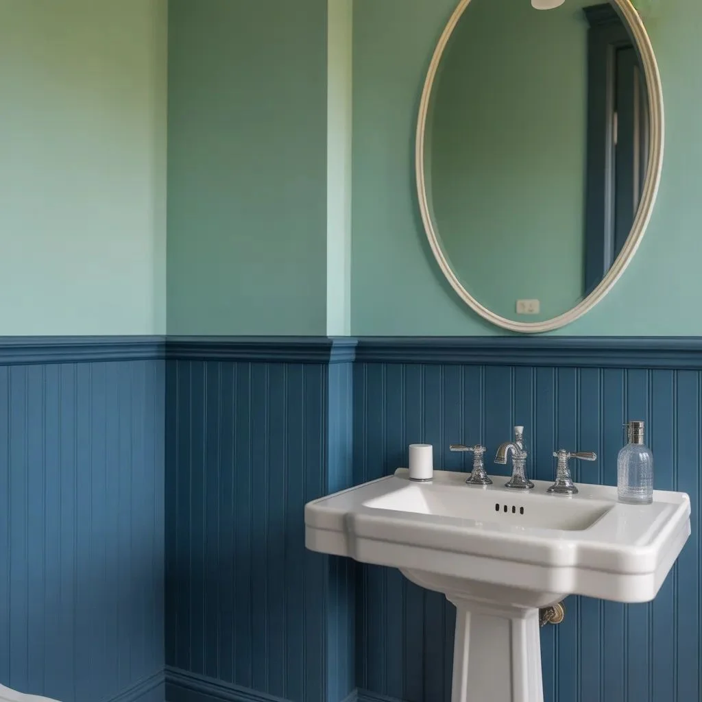 Navy Blue Wainscoting + Mint Green Upper Walls A Timeless Two-Tone Look