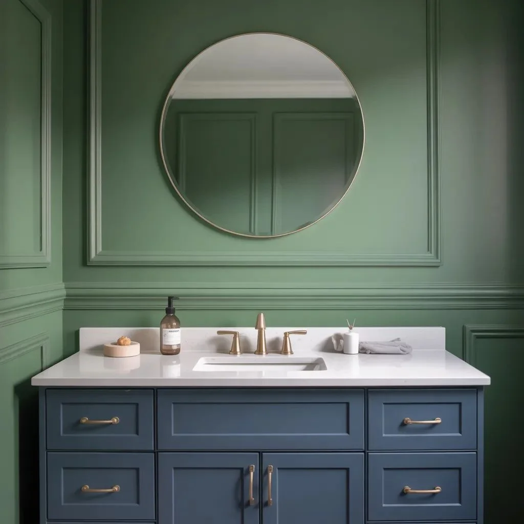 Navy Vanity + Sage Green Walls A Classic Pairing That Works Every Time