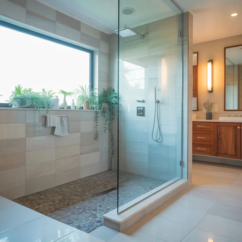 Pebble Floor in a Curbless Shower