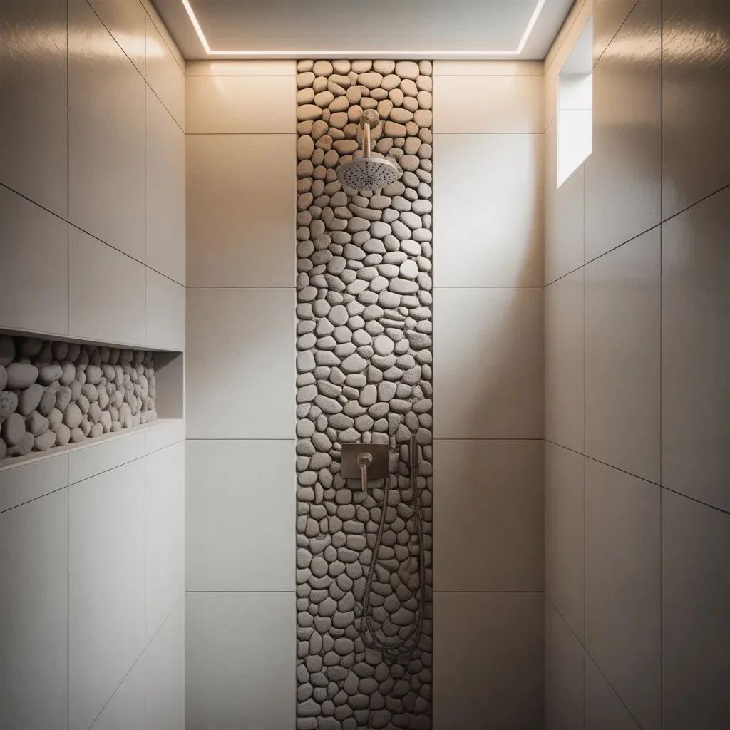 Pebble Strip Behind the Showerhead